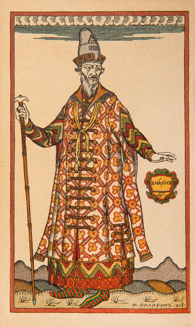 A scarce collection of postcards by Ivan Bilibin, taken from his costume designs for Boris Godunov and illustrations for fairytales. 