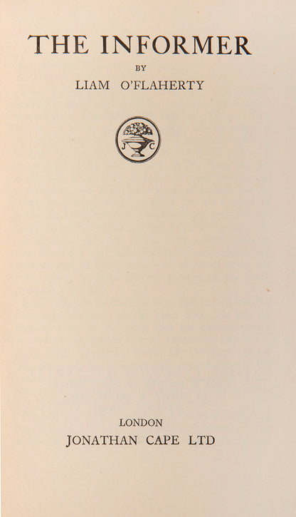 An unusually good first edition of The Informer by Liam O'Flaherty, published in 1925.