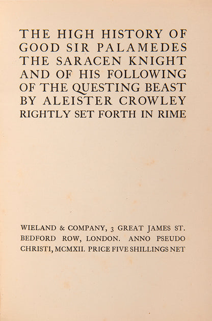 The High History of Good Sir Palamedes the Saracen Knight and of his Following of the Questing Beast.