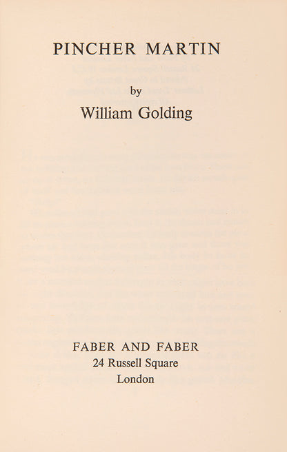 First edition of William Golding's Pincher Martin in the Anthony Gross dust jacket.