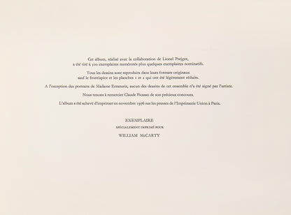 Limited edition presentation copy of Pablo Picasso's Pour Eugenia, inscribed by Douglas Cooper to William McCarty.