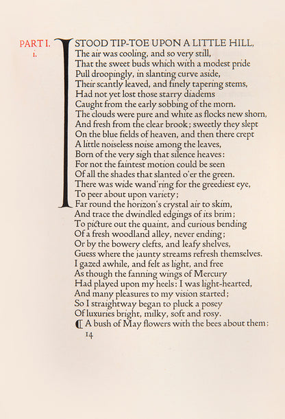 Poems by Keats selected and arranged by Thomas James Cobden-Sanderson, printed in red & black,original limp vellum stamped by the Doves Press. 