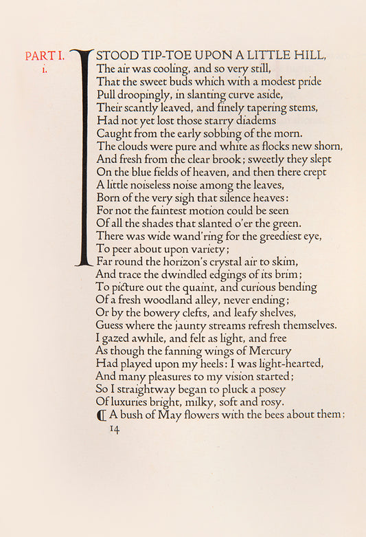 Poems by Keats selected and arranged by Thomas James Cobden-Sanderson, printed in red & black,original limp vellum stamped by the Doves Press. 