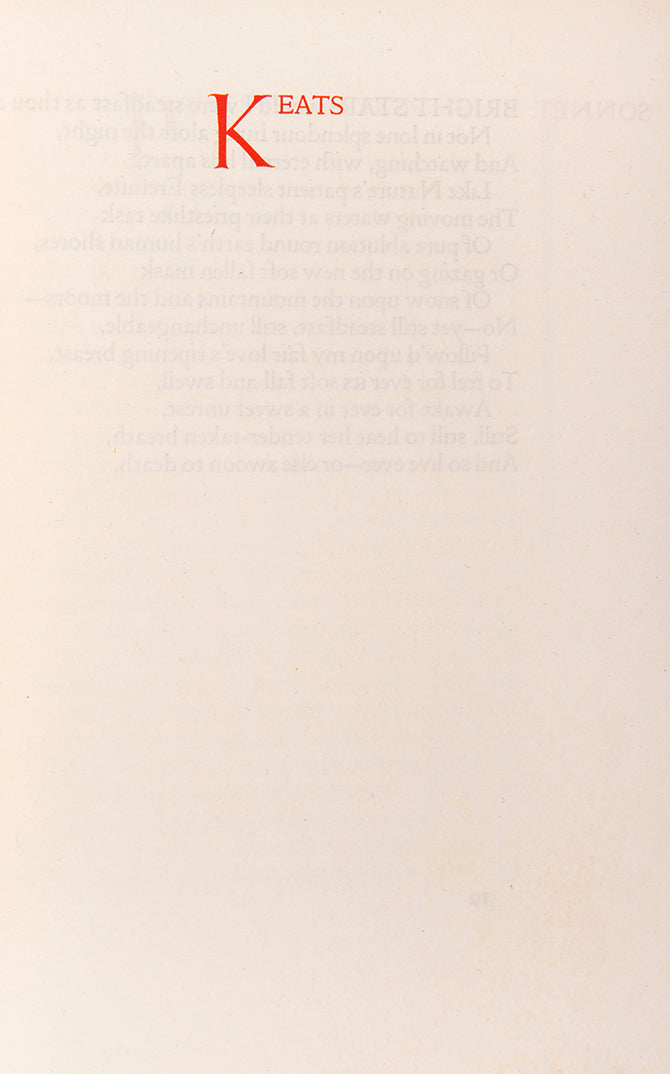 Poems by Keats selected and arranged by Thomas James Cobden-Sanderson, printed in red & black,original limp vellum stamped by the Doves Press. 