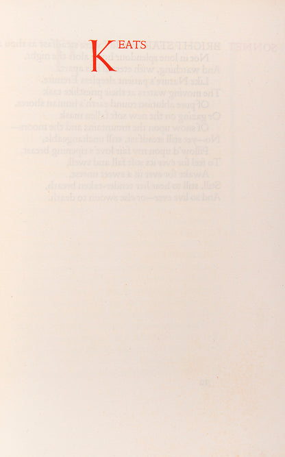 Poems by Keats selected and arranged by Thomas James Cobden-Sanderson, printed in red & black,original limp vellum stamped by the Doves Press. 