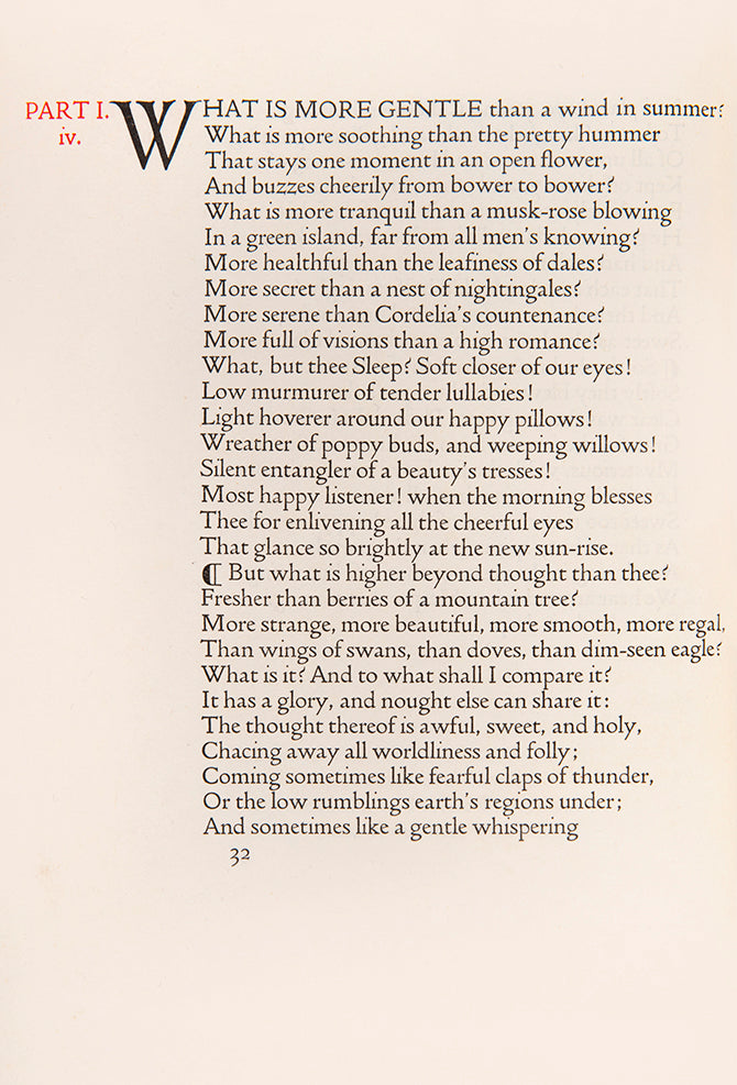 Poems by Keats selected and arranged by Thomas James Cobden-Sanderson, printed in red & black,original limp vellum stamped by the Doves Press. 