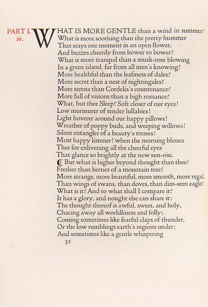 Poems by Keats selected and arranged by Thomas James Cobden-Sanderson, printed in red & black,original limp vellum stamped by the Doves Press. 