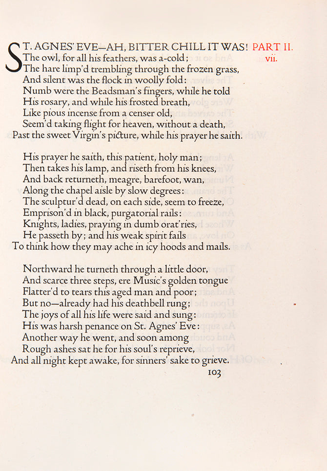Poems by Keats selected and arranged by Thomas James Cobden-Sanderson, printed in red & black,original limp vellum stamped by the Doves Press. 