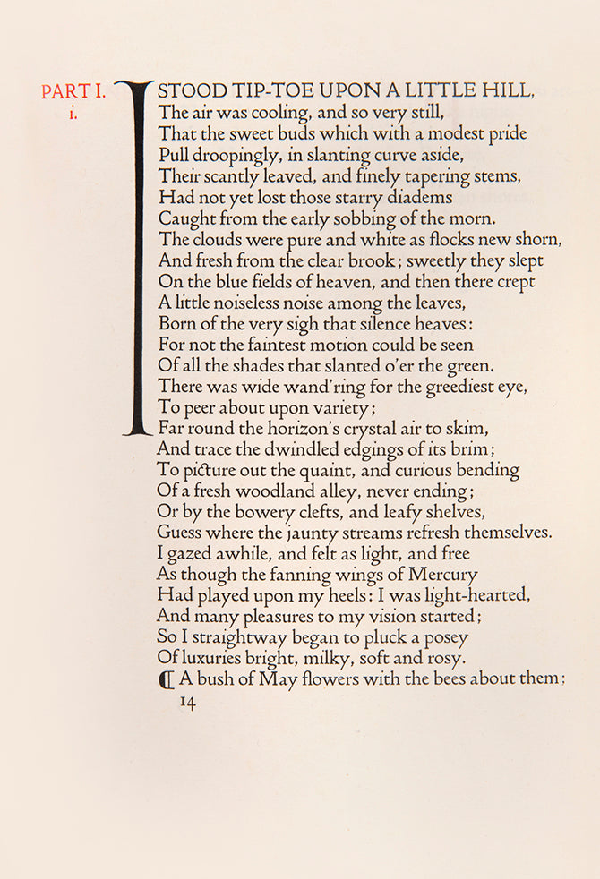 Poems by Keats selected and arranged by Thomas James Cobden-Sanderson, printed in red & black,original limp vellum stamped by the Doves Press. 