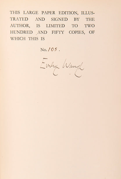 A fine copy of the signed limited first edition of the third novel by Evelyn Waugh, which established him as a master satirist. Rare in dust-jacket.