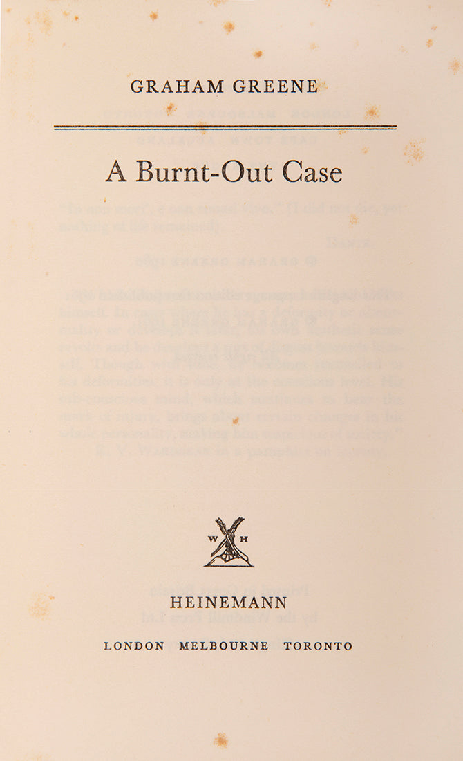 A first impression of the first English edition of Graham Greene's 'A Burnt-out Case' inscribed to the author Paul Gallico.