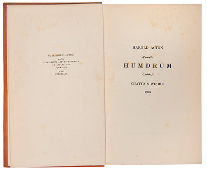 First edition of Harold Acton's Humdrum, inscribed by the author to Georgia, Lady Sitwell. 