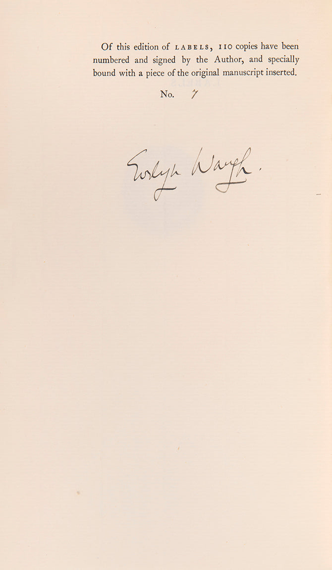 An unusually fine copy of this scarce item, complete with original manuscript in Evelyn Waugh's hand.