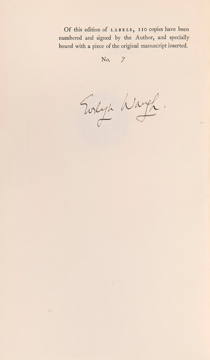 An unusually fine copy of this scarce item, complete with original manuscript in Evelyn Waugh's hand.