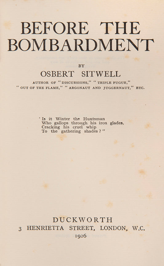 First edition of Osbert Sitwell's Before the Bombardment, complete with the dustjacket.