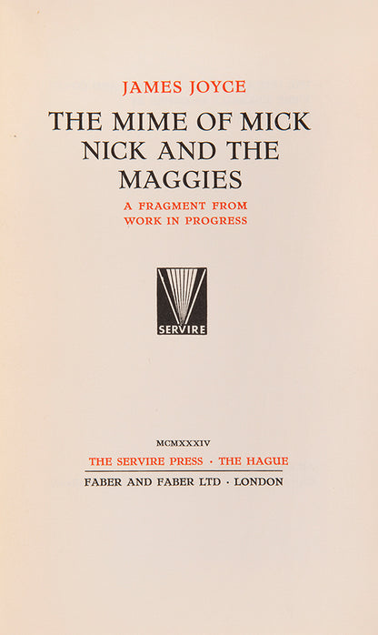 First edition of James Joyce's the Mime of Mick, Nick and the Maggies in the original wrappers.