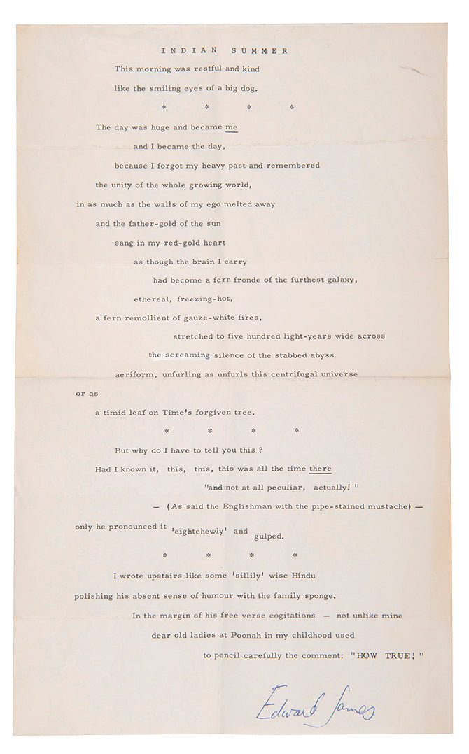 Indian Summer, typed poem signed by Edward James