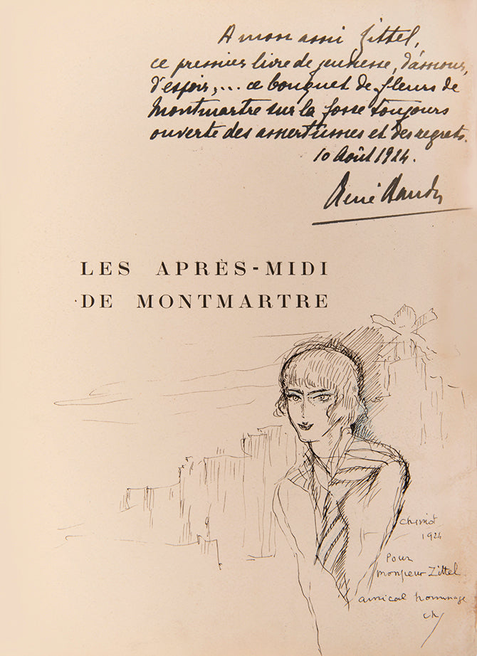 Presentation copy of the limited edition of René Baudu's Les Après-Midi de Montmartre, illustrated by Edouard Chimot.