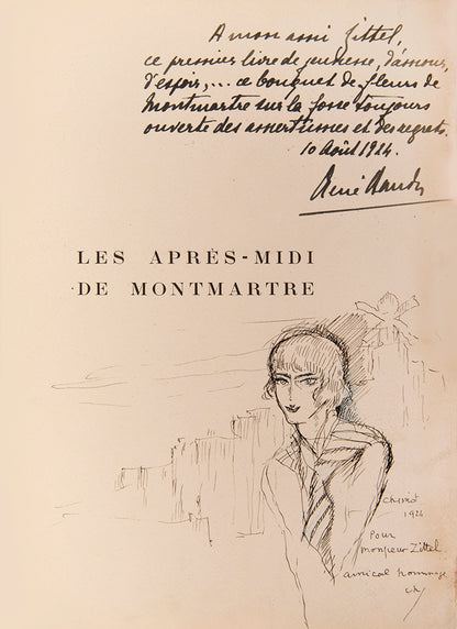 Presentation copy of the limited edition of René Baudu's Les Après-Midi de Montmartre, illustrated by Edouard Chimot.