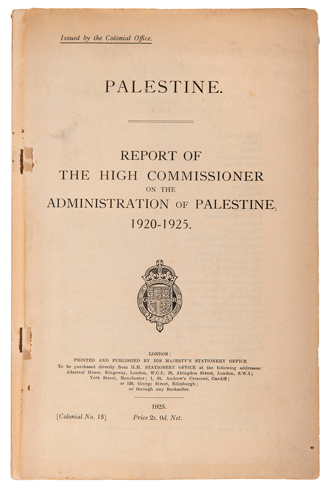 Report to the Secretary of State for the Colonies by Herbert Samuel, The High Commissioner of Palestine at the time.