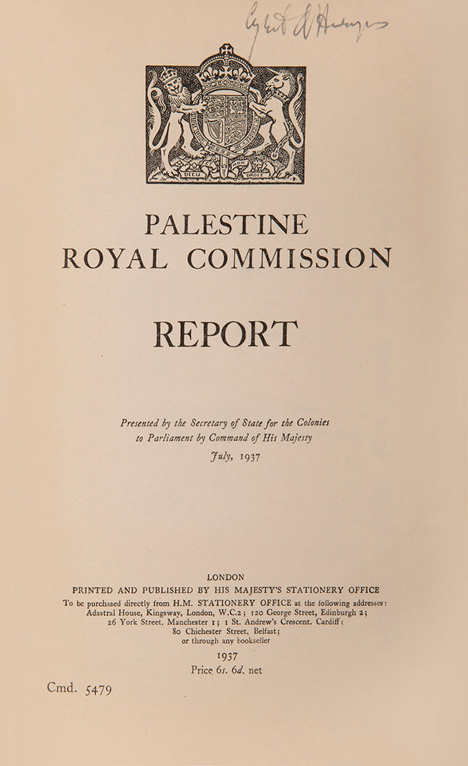 PEEL Commission, Palestine Royal Commission Report and White Paper, 1937