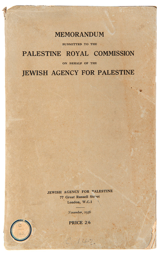 Memorandum submitted to the Peel Commission by the Jewish Agency for Palestine, with Introductory Note by Dr. Chaim Weizmann.