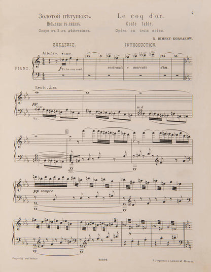 An attractive and scarce music score for Rimsky-Korsakov's opera, The Golden Cockerel, with the original wrappers designed by Bilibin. 