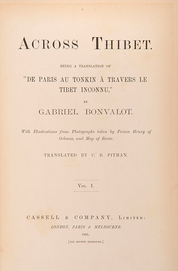 Narrative of the journey with Henri d'Orleans from Jarkent to Chamdo through the Tien Shan and Tibet in the winter of 1889-90.
