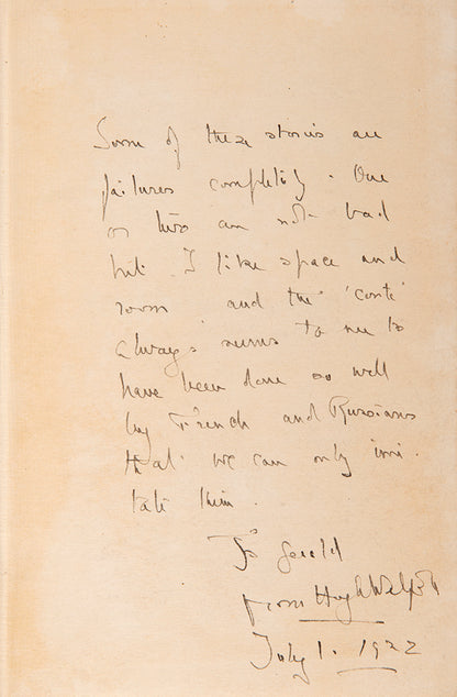 Manuscript dedication to the artist Sir Gerald Kelly (1797-1972): 'Some of these stories are failures completely...'