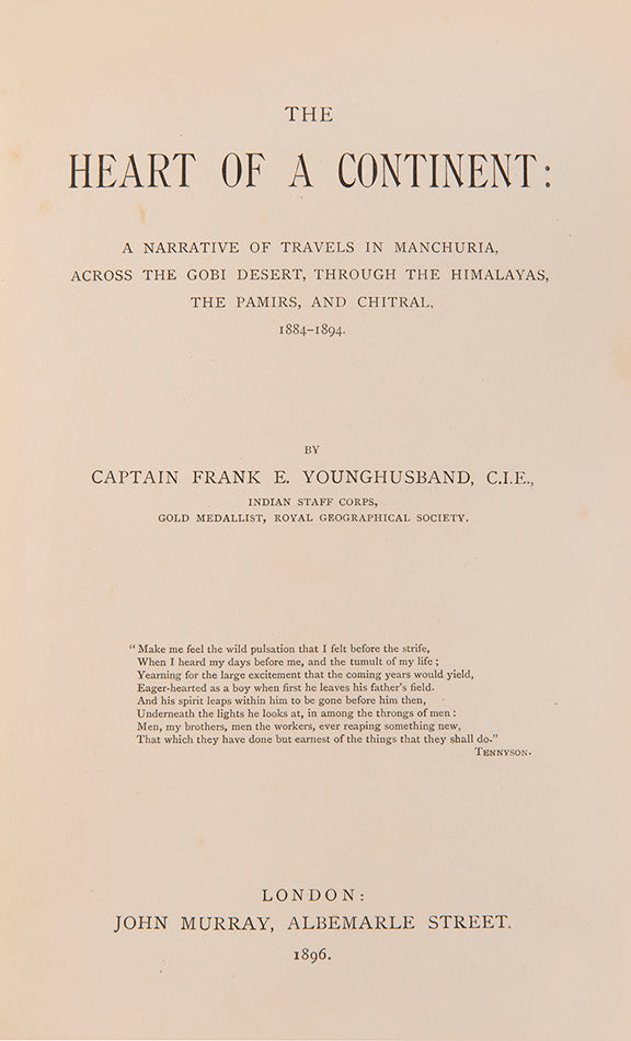 Starting in Manchuria, he continued to the Gobi Desert, to Kashmir and Kashgar, finally exploring the Pamir Plateau.