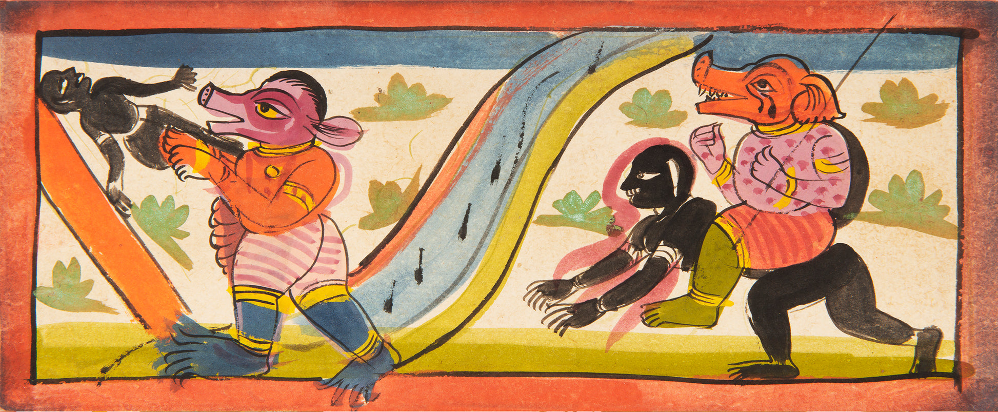 16 leaves from a Jain Heaven and Hell series painted on paper, from Gujarat late eighteenth century.