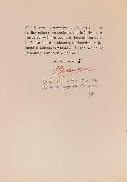 Leda and the Swan by W.B. Yeats, privately printed and signed by the author Frederic Prokosch.
