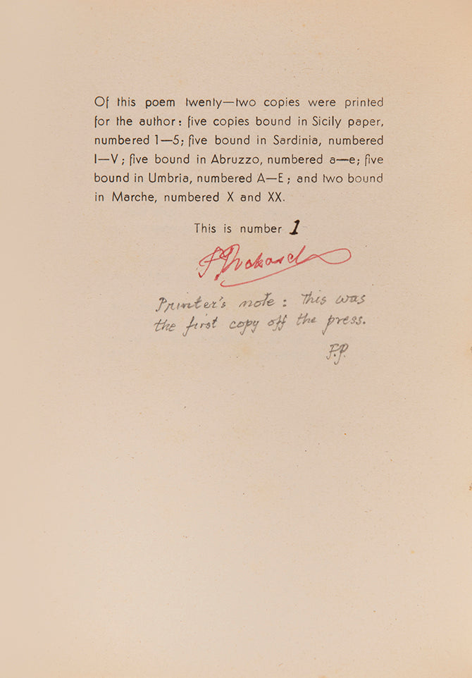 Leda and the Swan by W.B. Yeats, privately printed and signed by the author Frederic Prokosch.