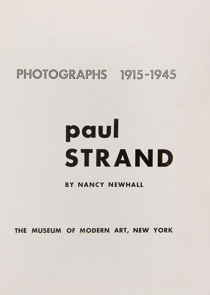Inscribed presentation copy of the first edition of Paul Strand Photographs 1915-1945.