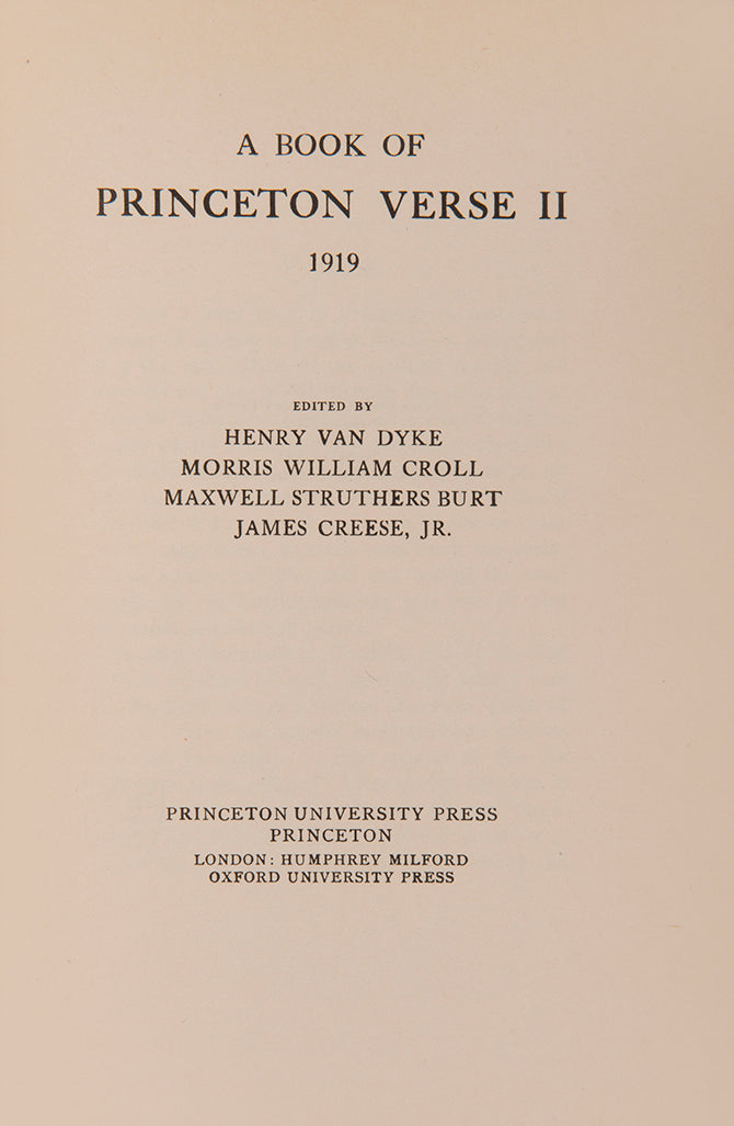A publisher's presentation copy of the first edition of A Book of Princeton Verson II, including work by F. Scott Fitzgerald.