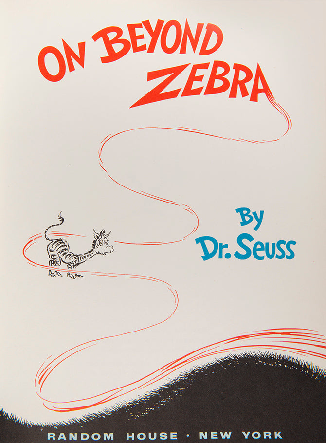 An excellent example of the first edition of On Beyond Zebra by Dr Seuss, with the dustjacket.