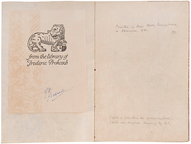 Perhaps by Stephen Spender, privately printed and signed by the author Frederic Prokosch.