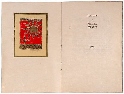Perhaps by Stephen Spender, privately printed and signed by the author Frederic Prokosch.