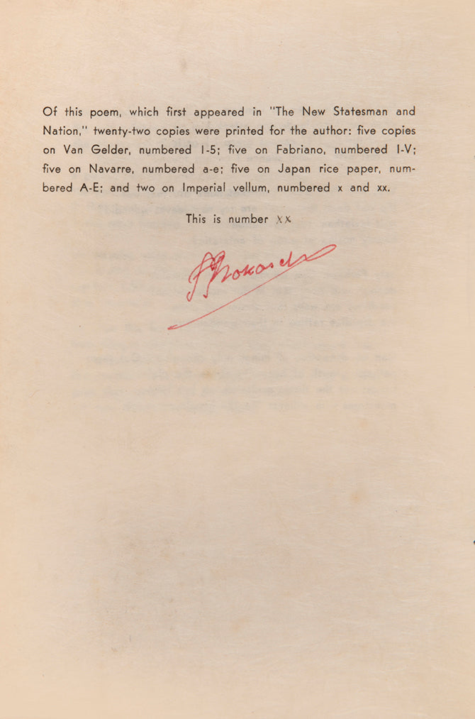 Perhaps by Stephen Spender, privately printed and signed by the author Frederic Prokosch.