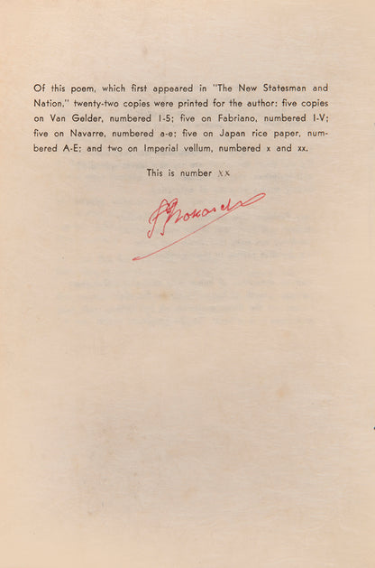 Perhaps by Stephen Spender, privately printed and signed by the author Frederic Prokosch.