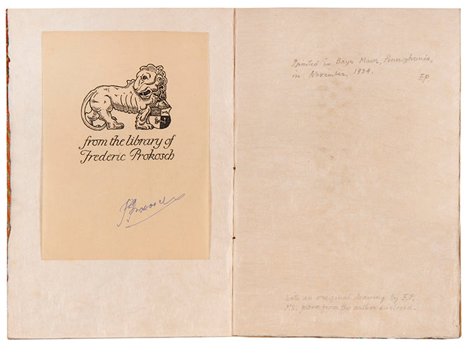 Poem by Stephen Spender, privately printed and signed by the author Frederic Prokosch.