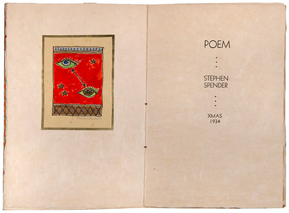 Poem by Stephen Spender, privately printed and signed by the author Frederic Prokosch.
