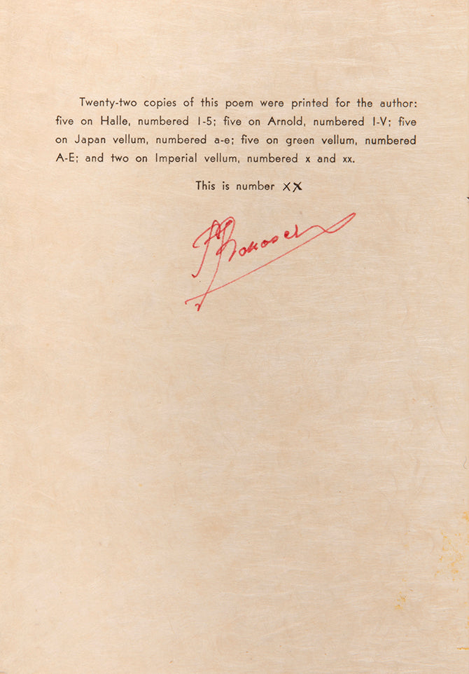 Poem by Stephen Spender, privately printed and signed by the author Frederic Prokosch.