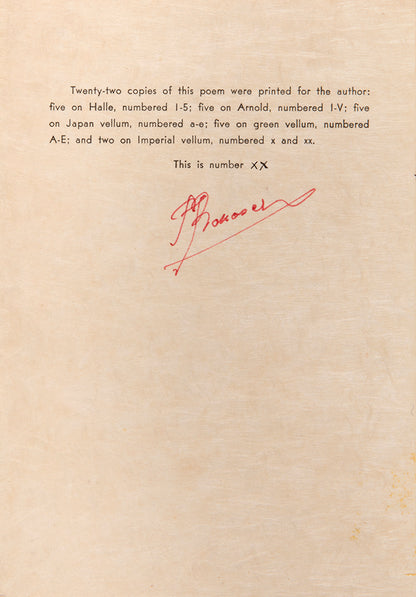 Poem by Stephen Spender, privately printed and signed by the author Frederic Prokosch.