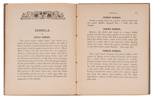 The British Library ascribes authorship of the Madras Cookery Book to Mrs J. Higginbotham, presumably of the Madras publishing company. A scarce title.