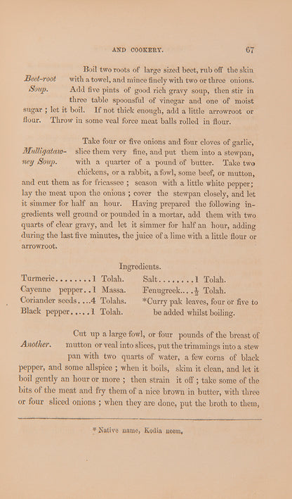 Indian Domestic Economy by Riddell is a standard cookery and recipe book for the use of the British in India