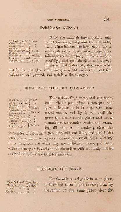 Indian Domestic Economy by Riddell is a standard cookery and recipe book for the use of the British in India
