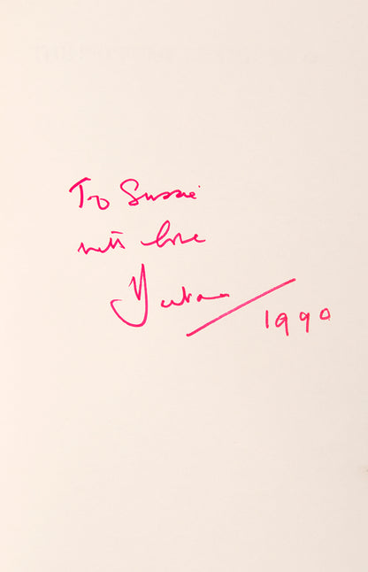 First edition inscribed by the author in pink ink on front free endpaper, dated 1990.
