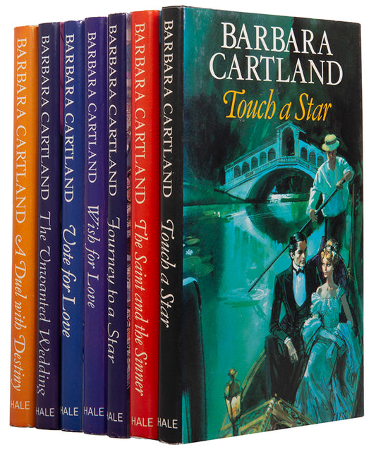 A selection of 7 famous historical romances by Barbara Cartland each with signed presentation inscription to her neighbour Susie Walduck.