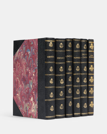 First edition of Levi's Hebrew-English Pentateuch, which came to be the best known bible translation by a Jew of its time, with a separate vol. of the Five Scrolls. 